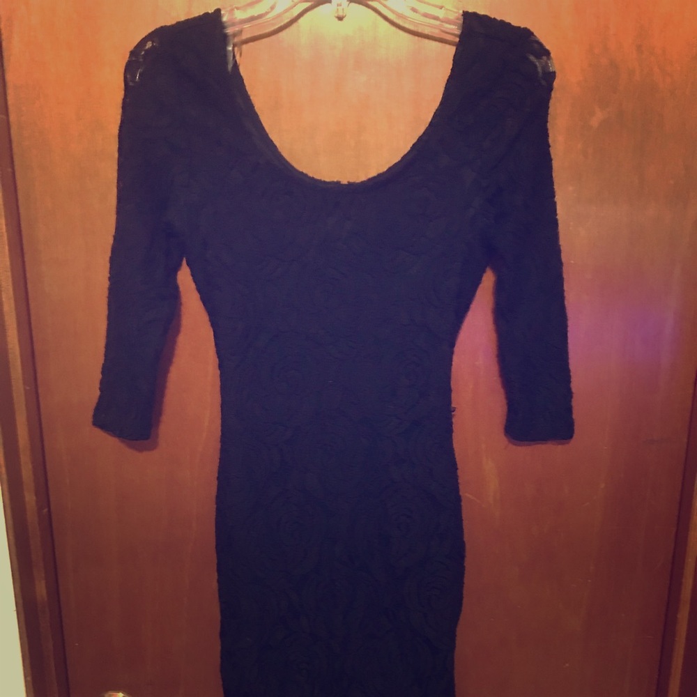 Love Fire Black 3/4 Sleeve Black Lace Mini Dress
